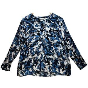 Christopher & Banks Women Popover Shirt Blouse Sz P/M Multi Abstract Leaf Floral